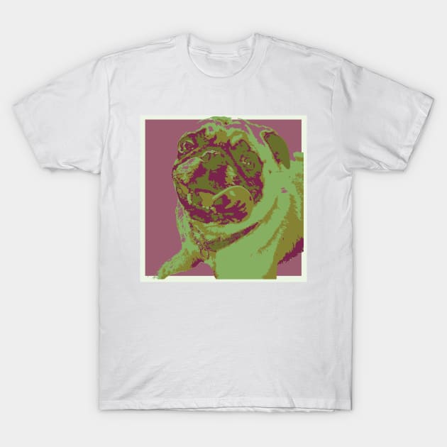 Pink and Green Pop Art Smiling Pug T-Shirt by gloobella